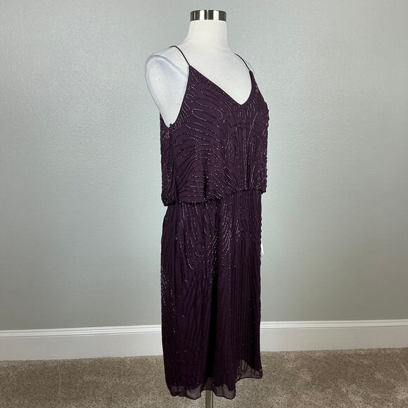 J Kara Beaded Chiffon Sleeveless Midi Sheath Cocktail Dress Purple Size 10 - Picture 3 of 12